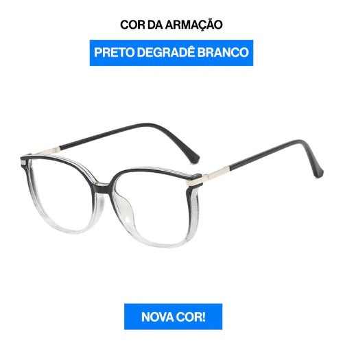 Óculos Feminino MultiFocal Crystal Fashion Com Grau Adaptável Anti Luz Azul