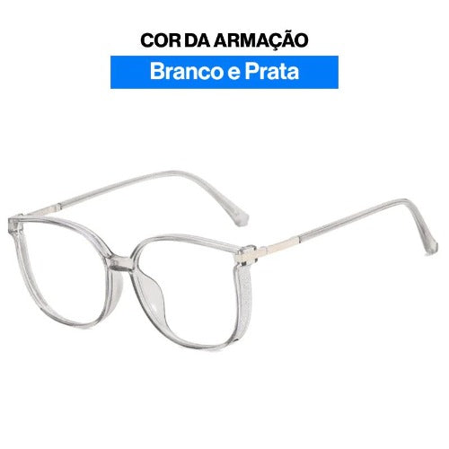 Óculos Feminino MultiFocal Crystal Fashion Com Grau Adaptável Anti Luz Azul