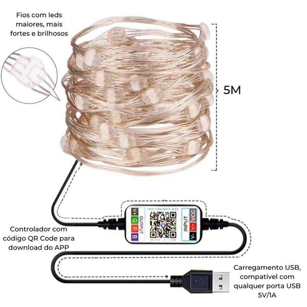 Pisca Pisca Natalino LED Smart Controlado Via Bluetooth Celular