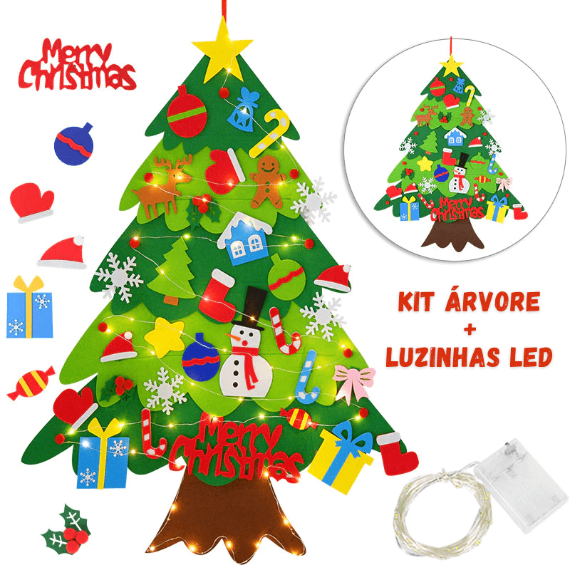 Árvore De Natal Infantil Fun Tree - Montessori 32 Peças + Luzinhas Led