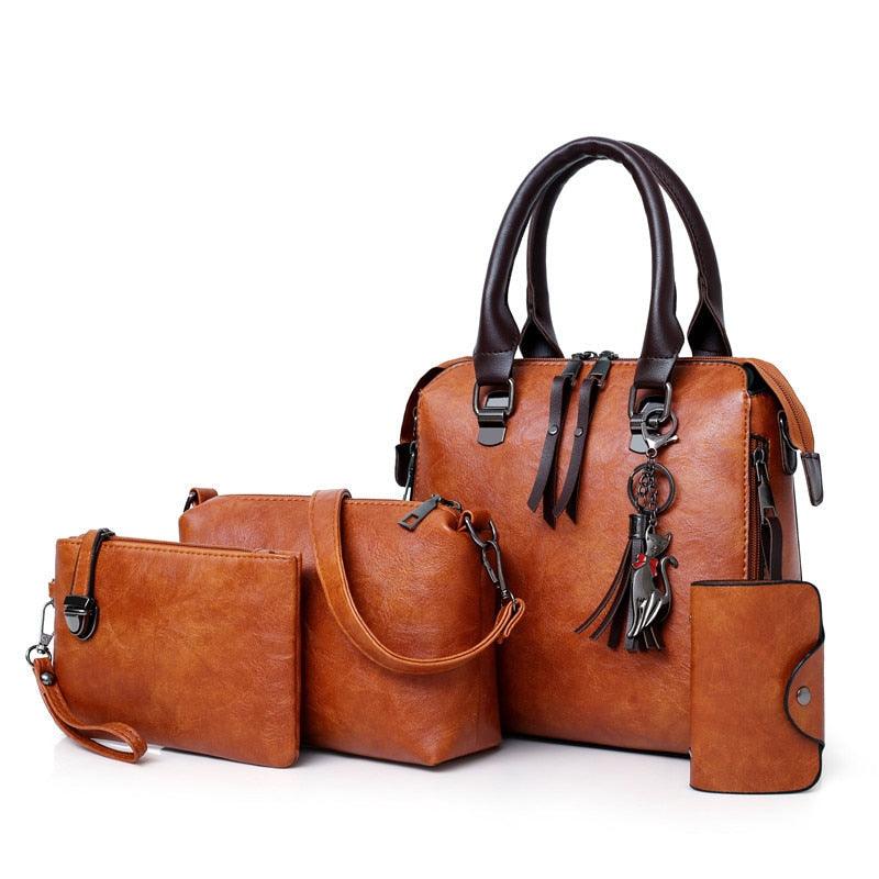 Kit Bolsas Feminina Casual Clássica Couro Ecológico Grande Espaçosa Moda Causal