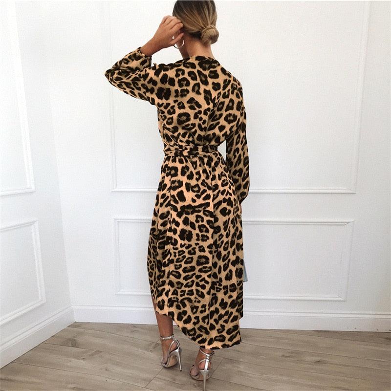 Vestido Feminino Juma Midi Animal Print Manga Longa