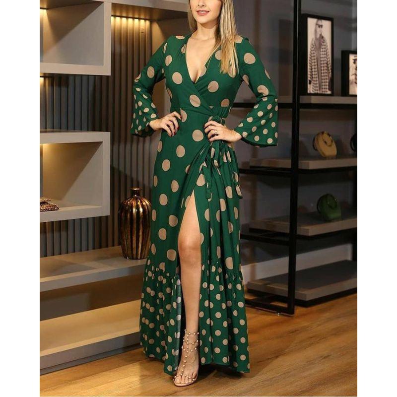 Vestido Feminino Karoline Longo Estampado Poá - Elegância e Estilo em um Único Look