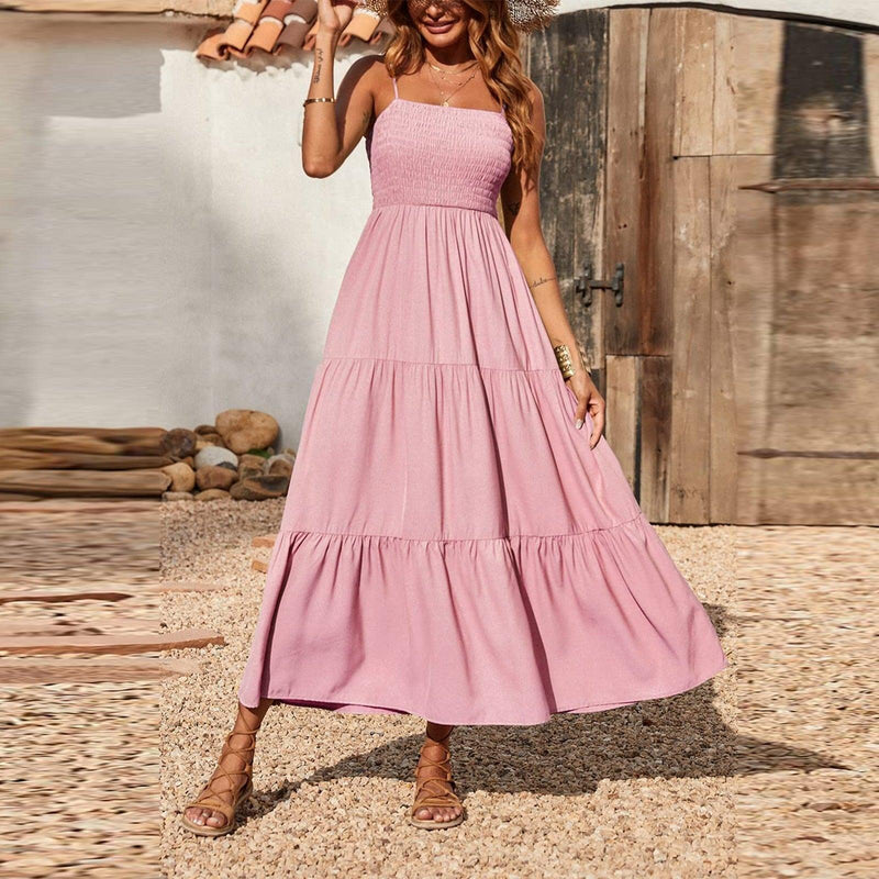 Vestido Feminino Suelen Lastex Alcinha Midi Fluido