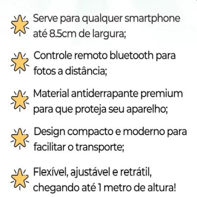 Tripé Bastão Selfie Bluetooth 3 em 1