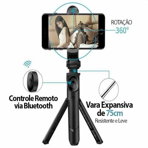 Tripé Bastão Selfie Bluetooth 3 em 1